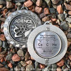CaCHe - The Chemistry of Geocaching - Antique Silver Spinning Geomedal Geocoin