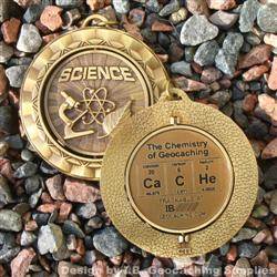 CaCHe - The Chemistry of Geocaching - Antique Gold Spinning Geomedal Geocoin