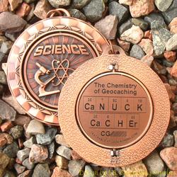 CaNUCK CaCHEr - The Chemistry of Geocaching - Antique Bronze Geomedal Spinner