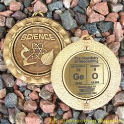 GeO - The Chemistry of Geocaching - Antique Gold Spinning Geomedal Geocoin
