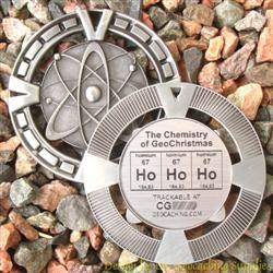 Ho Ho Ho - The Chemistry of GeoChristmas - Antique Silver Geomedal Geocoin
