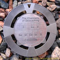 I LuV GeOCoInS - The Chemistry of Geocaching - Antique Silver Geomedal Geocoin