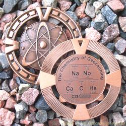 NaNo CaCHe - The Chemistry of Geocaching - Antique Bronze Geomedal Geocoin