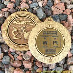 WPt - The Chemistry of Geocaching - Antique Gold Spinning Geomedal Geocoin