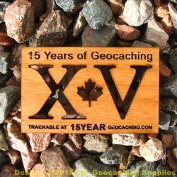 15 Years of Geocaching Cutout - 1-Sided Trackable Wooden Nickel