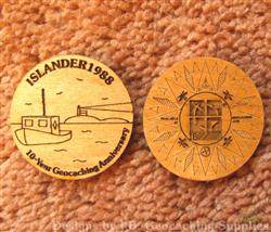 Islander1988 10 Years of Geocaching - 2-Sided Trackable Wooden Nickel