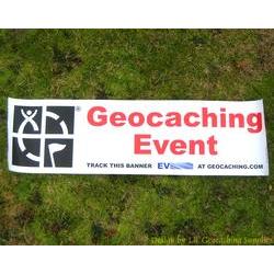 Geocaching Logo Trackable Event Banner - Red Text