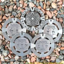 The Chemistry of Geocaching - Antique Silver Geomedal Geocoin 4 Design Set