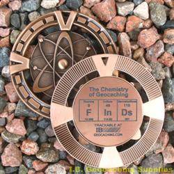 FInDs - The Chemistry of Geocaching - Antique Bronze Geomedal Geocoin