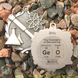 GeO - The Chemistry of Geocaching - Antique Silver Small Shaped Geomedal Geocoin