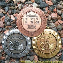 SWAg - The Chemistry of Geocaching - Antique Trio Spinning Geomedal Geocoins