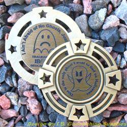 I Ain't Afraid of No Ghosts - Small Antique Gold Geomedal Geocoin with Star Cutouts